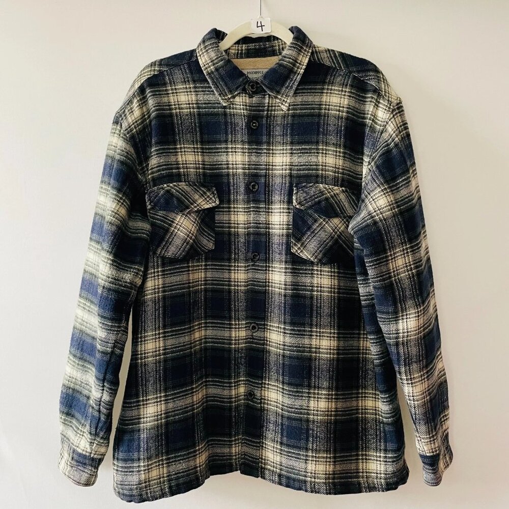 Pineapple Connection Mens Blue Plaid Sherpa Lined Flannel Shirt Jacket M